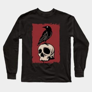 Raven On Skull Long Sleeve T-Shirt